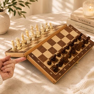 Jogo de Xadrez Magnético de Madeira, Tabuleiro Dobrável com Armazenamento, Jogo de Xadrez Portátil de 24 cm para Crianças e Adultos, Presente para a Família