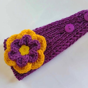 Knit Ear Warmer Headband with Crochet Flower