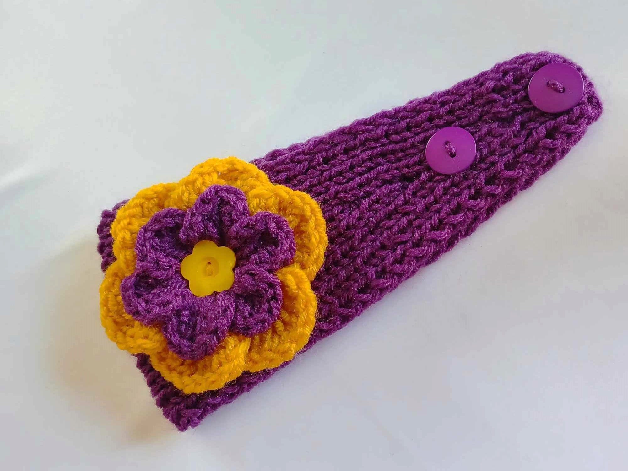 Knit Ear Warmer Headband With Crochet Flower - Etsy