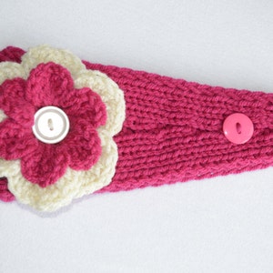 Hot Pink Knit Ear Warmer/Headband/Head Wrap/Crochet Flower