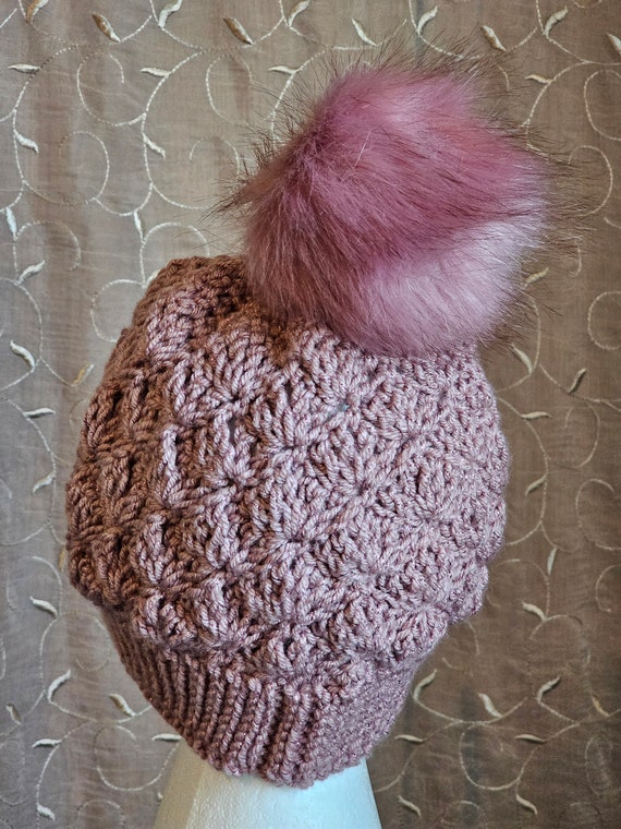 Pink Crochet Hat/ Pink Pom-Pom/ Pink Slouchy Hat … - image 2