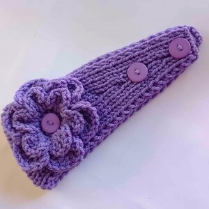 Purple headband/knit ear warmer/ crochet flower