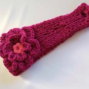 Knit Ear Warmer Headband Set with Crochet Flower