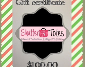 Gift Certificate 100.00    ShutterTotes  Ladies Camera Bag