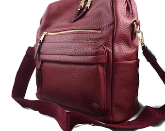 Burgundy Vegan Leather DSLR Camera Backpack: Padded, Water Resistant
