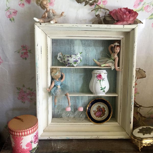 Vintage Curio Cabinet,.Shabby Chic wall cabinet,French Farmhouse decor, Painted wall cabinet, Nursery storage, girls room