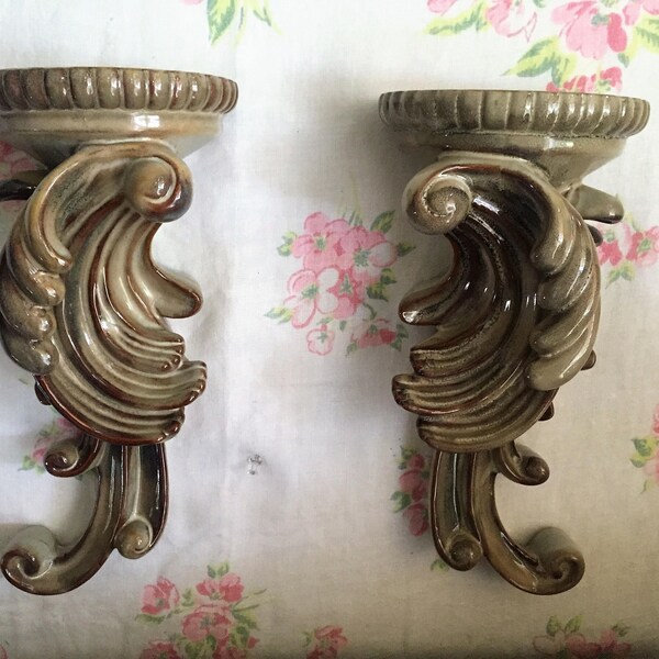 Vintage wall sconce shelves - Old World style - Country French  - Shabby Chic - French Farmhouse decor - Ceramic wall sconces