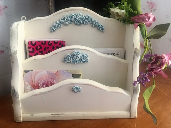 Shabby Chic Desk Organizer Desktop Mail Sorter Bill Sorter Etsy