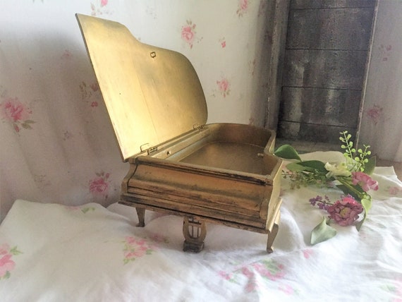 Vintage Gold Gilt wooden piano jewelry box, piano