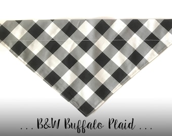 Black and White Buffalo Plaid Dog Bandana; Over the Collar Bandana: B&W Buffalo Check