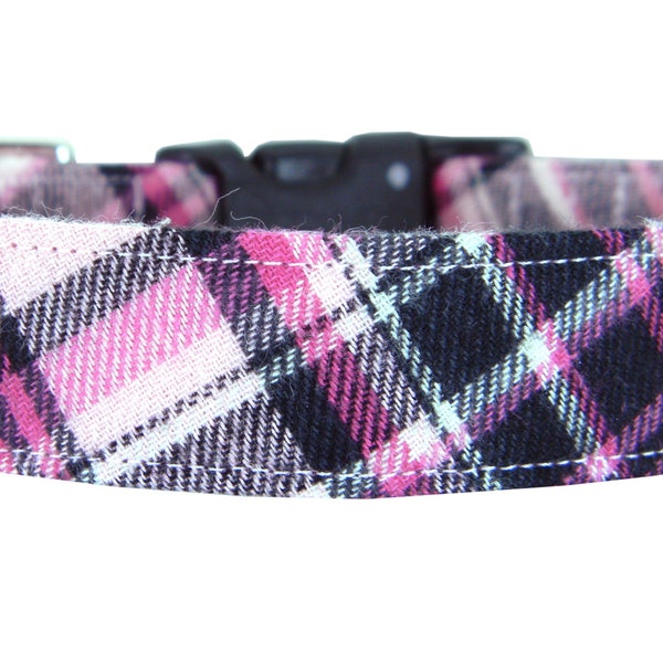 Hot Pink Black Plaid Dog Collar/ Flannel Plaid Dog Collar: Lassie Flannel