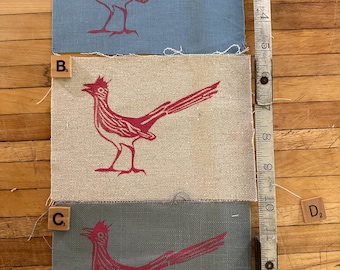 Roadrunner Block printed Fabric Patches, Large,  hand printed