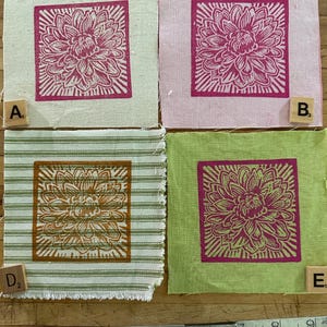 マリーゴールドブロックプリント生地パッチ、小、手刷り