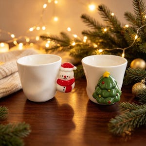 Christmas 3D Ceramic Mug with Snowman or Tree, Christmas gift cup ，Handmade Cute Holiday Latte Cup, Secret Santa Gift for Her