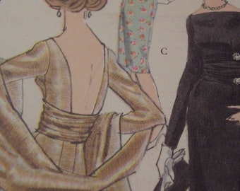 Vintage 1960's Vogue 4056 Dress, Cummerbund and Stole Sewing Pattern Size 12 Bust 32