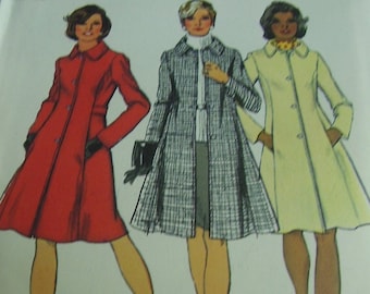 Vintage 1970's Simplicity 5928 Princess Coat Sewing Pattern Size 12 Bust 34