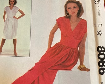 Vintage 1980's McCall's 8066 HALSTON Dress Sewing Pattern Size 10 Bust 32.5 or Size 14 Bust 36 FF