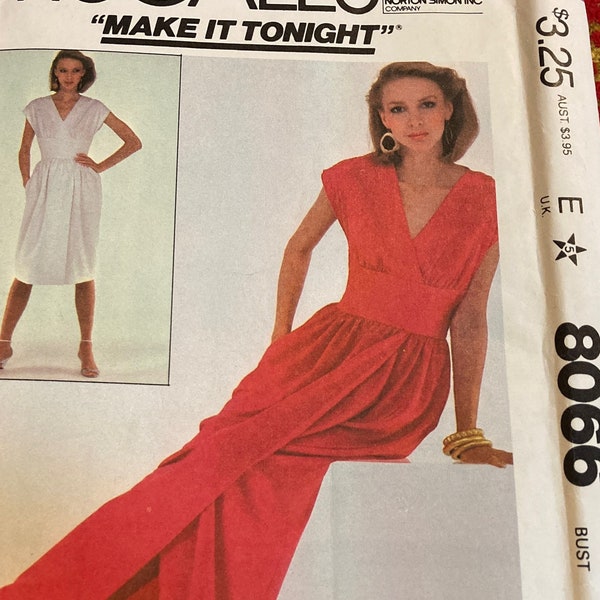 Vintage 1980's McCall's 8066 HALSTON Dress Sewing Pattern Size 10 Bust 32.5 or Size 14 Bust 36 FF