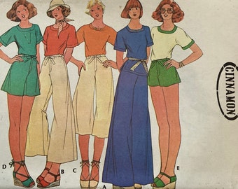 Vintage 1970's McCall's 5078 CINNAMON Pants or Culotte or Shorts and Top with Transfer for Embroidery Size 10 Bust 32.5