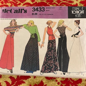 Vintage 1970s McCall’s 3433 set of tops, skirt or pants sewing pattern Size 10 Bust 32.5 or Size 12 Bust 34