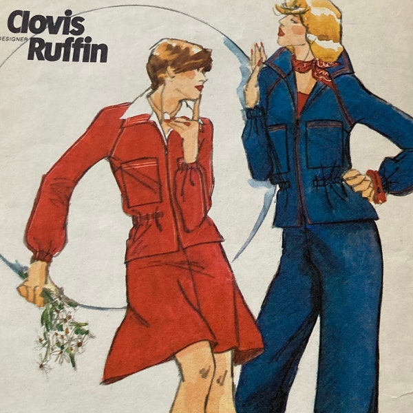 Vintage 1970s Butterick 3609 Clovis Ruffin jacket, skirt and pants Sewing Pattern size 10 Bust 32.5 or Size 12 Bust 34