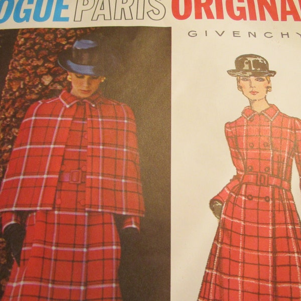 SALE RARE Vintage 1970's Vogue 2485 Givenchy Coat and Cape Sewing Pattern Size 16 Bust 38