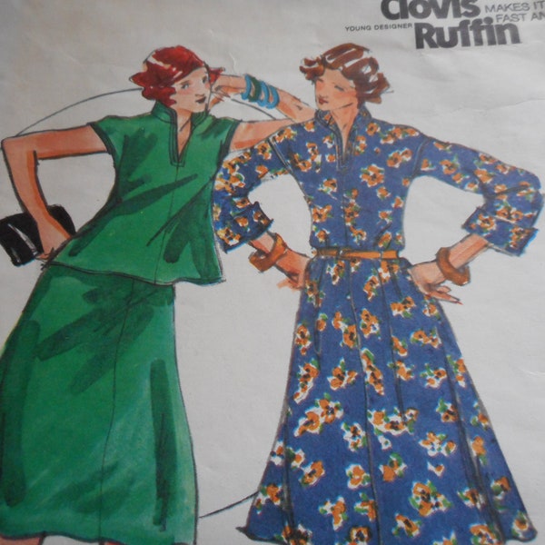 Vintge 1970's Butterick 3799 YOUNG DESIGNER Clovis Ruffin Dress, Top and Shirt Sewing Pattern Size 10 Bust 32.5