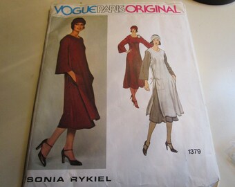 Vintage 1970's Vogue 1379 Paris Original Sonia Rykiel Dress, Tunic and Scarf Sewing Pattern Size 10 Bust 32.5