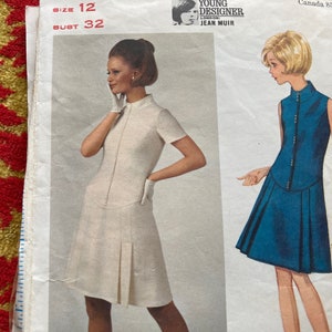SALE Vintage 1960s Butterick 4577 Jean Muir sewing pattern size 12 Bust 32 or Size 16 Bust 38