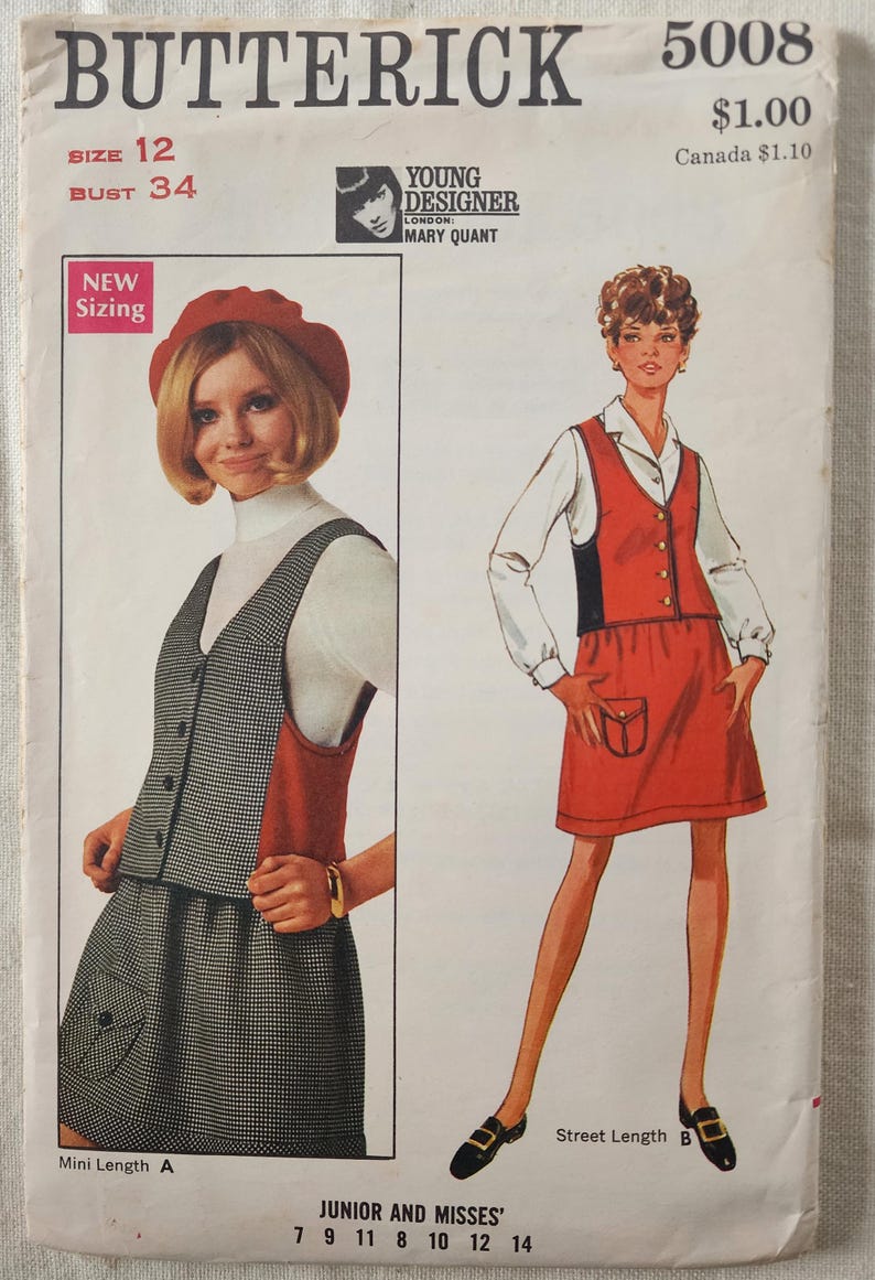 Mary Quant Pattern Design Vintage 1960s Butterick 5008 Young Designer Mary Quant Sewing Pattern ...