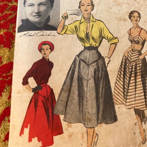 Vintage 1950's Advance 5558 American Designer Mildred Orrick Bra Skirt Blouse Sewing Pattern Size 12 Bust 30