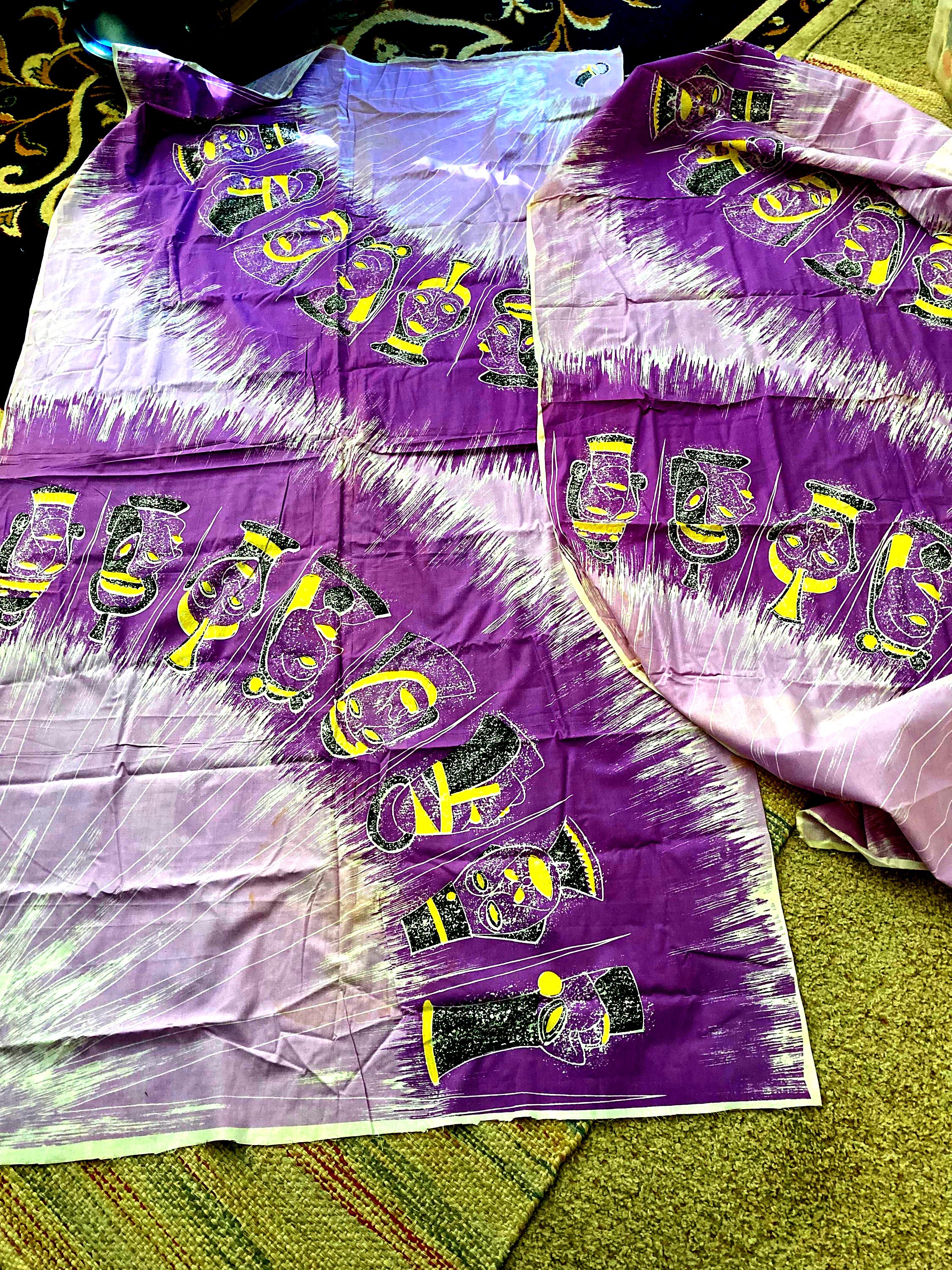 RARE Vintage 1950's Lavender Yellow Black Tribal Circle Skirt Panels