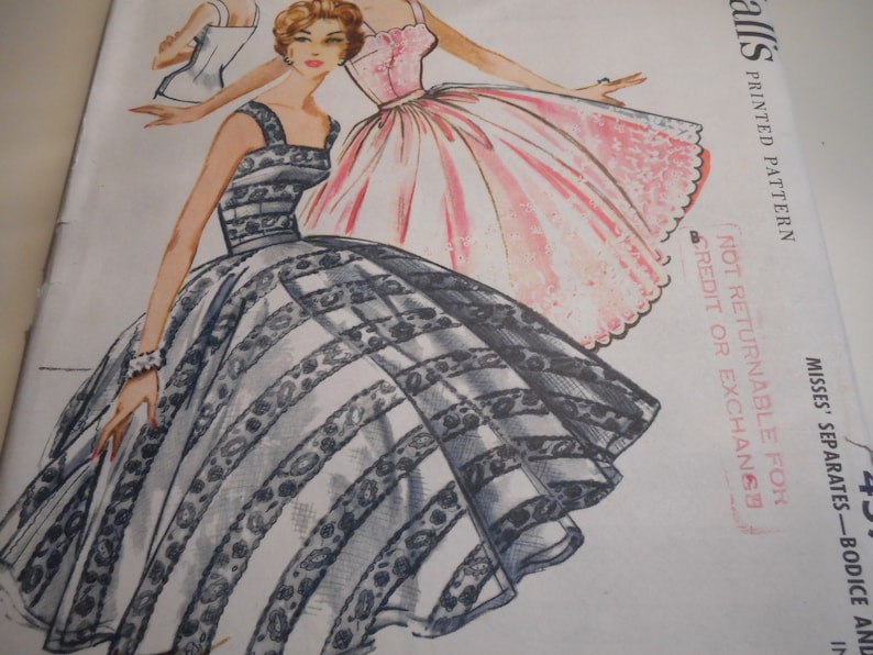 Vintage 1950/'s McCall/'s 4570 Bodice and Skirt Sewing Pattern size 12 Bust 32