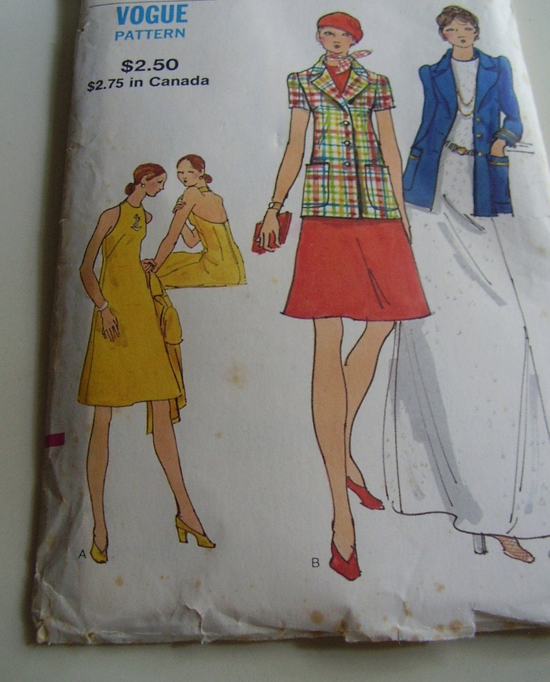 Vintage 1970er Jahre Vogue 8311 Halfter Kleid und Jacke, Größe 8, Oberweite 90 cm Bild 2