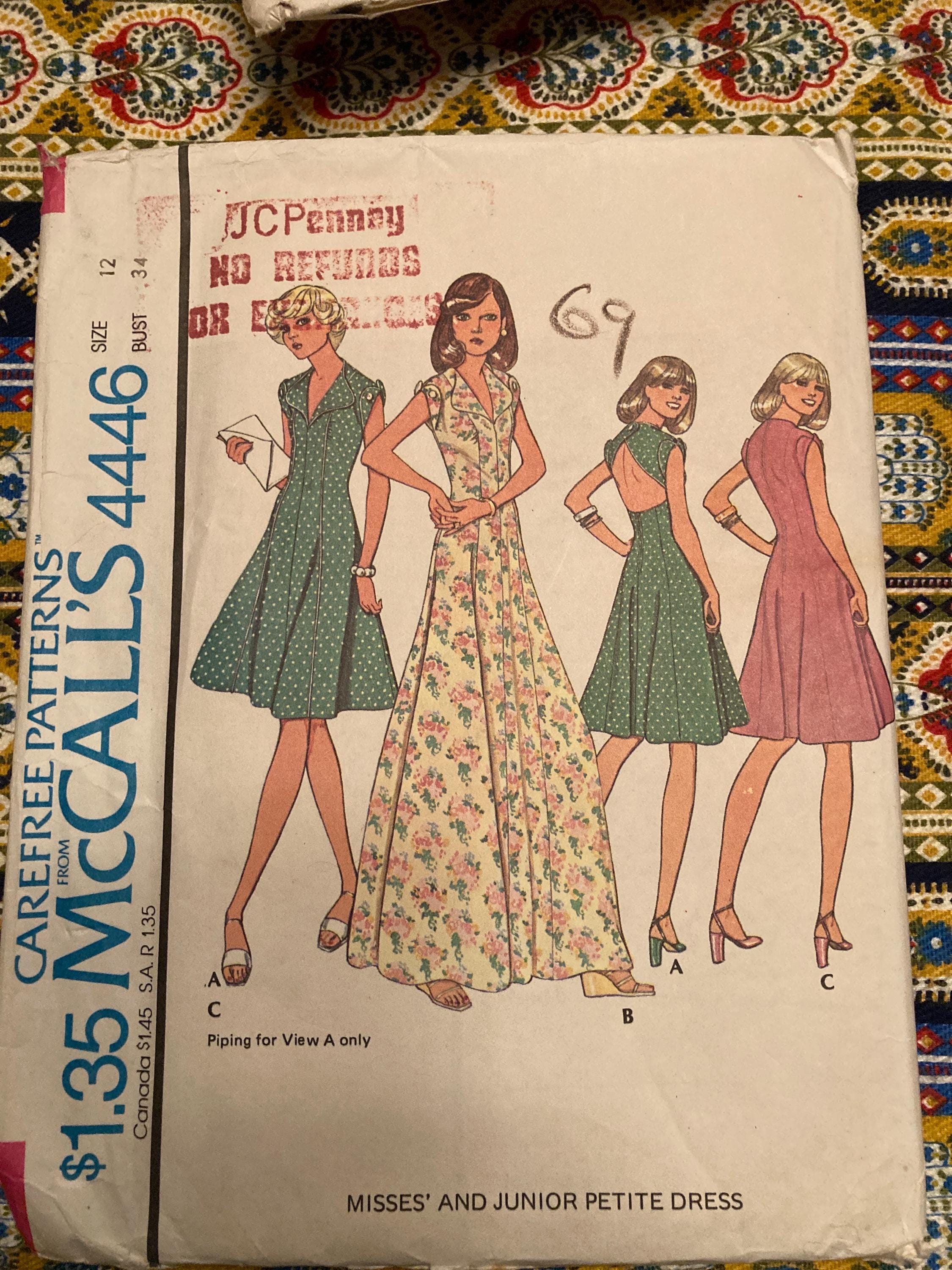 Vintage 1970's Mccall's 4446 Sewing Pattern Size 12 Bust 34 - Etsy