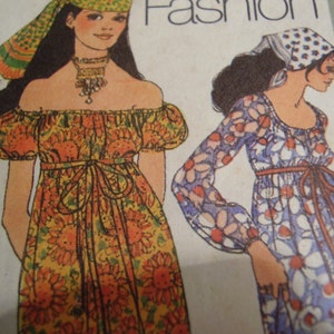 Vintage 1970's Simplicity 9354 Boho Dress Sewing Pattern Size 10 Bust 32.5