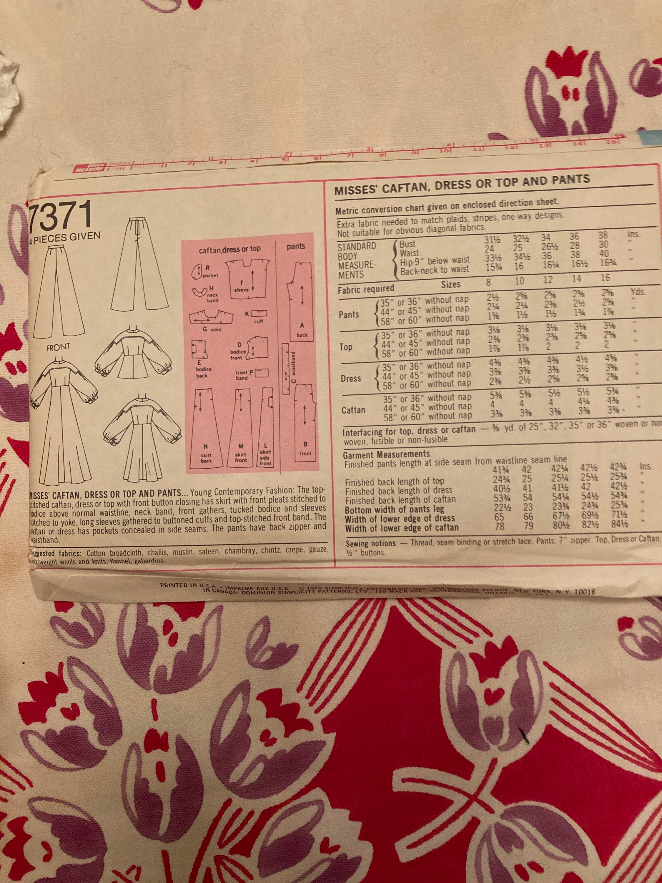 Vintage 1970s Simplicity 7371 Sewing Pattern Size 10 Bust 32.5 or