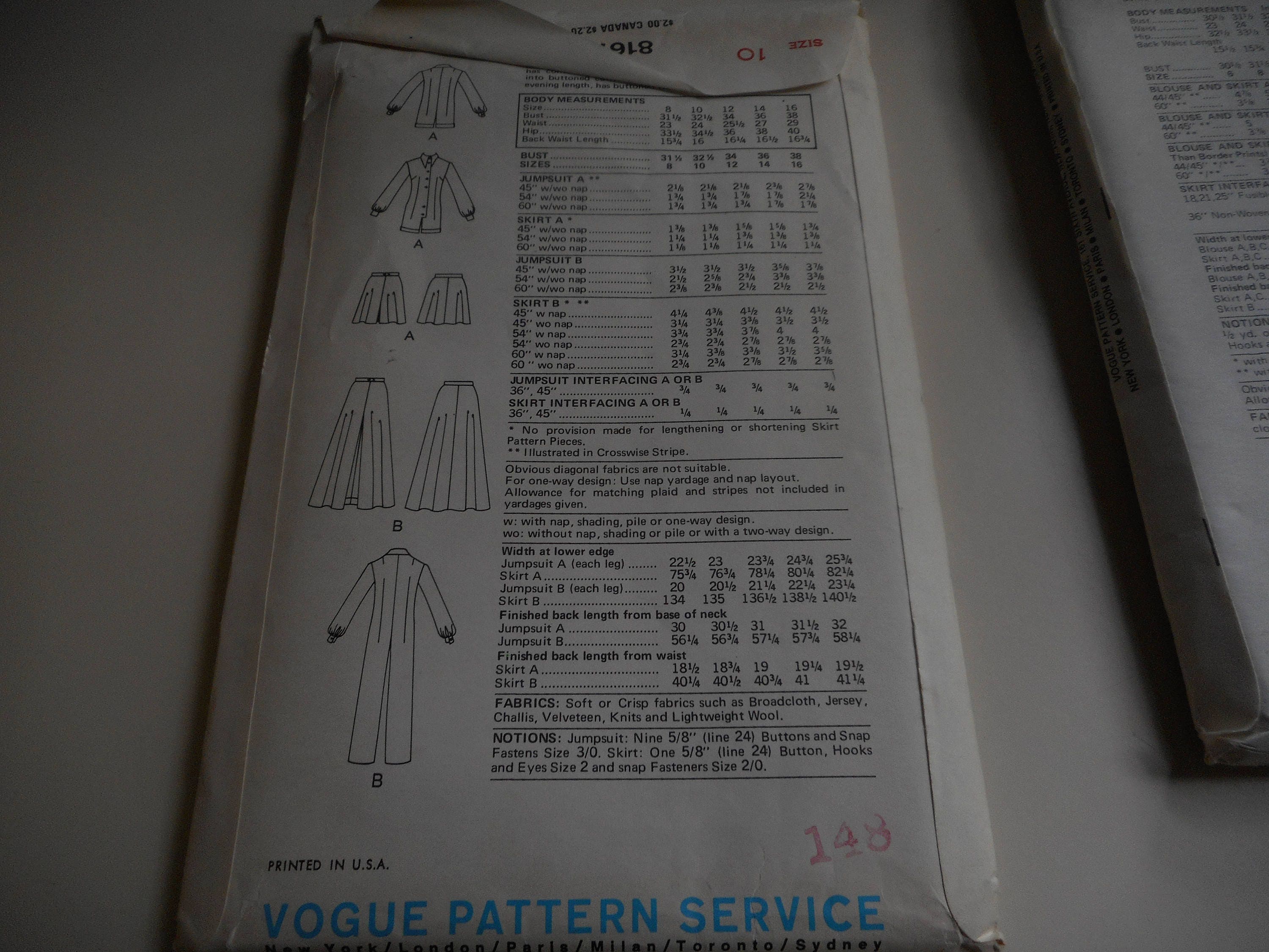 Vintage 1970's Miss Vogue 8167 Jumpsuit and Skirt Sewing Pattern, Size ...