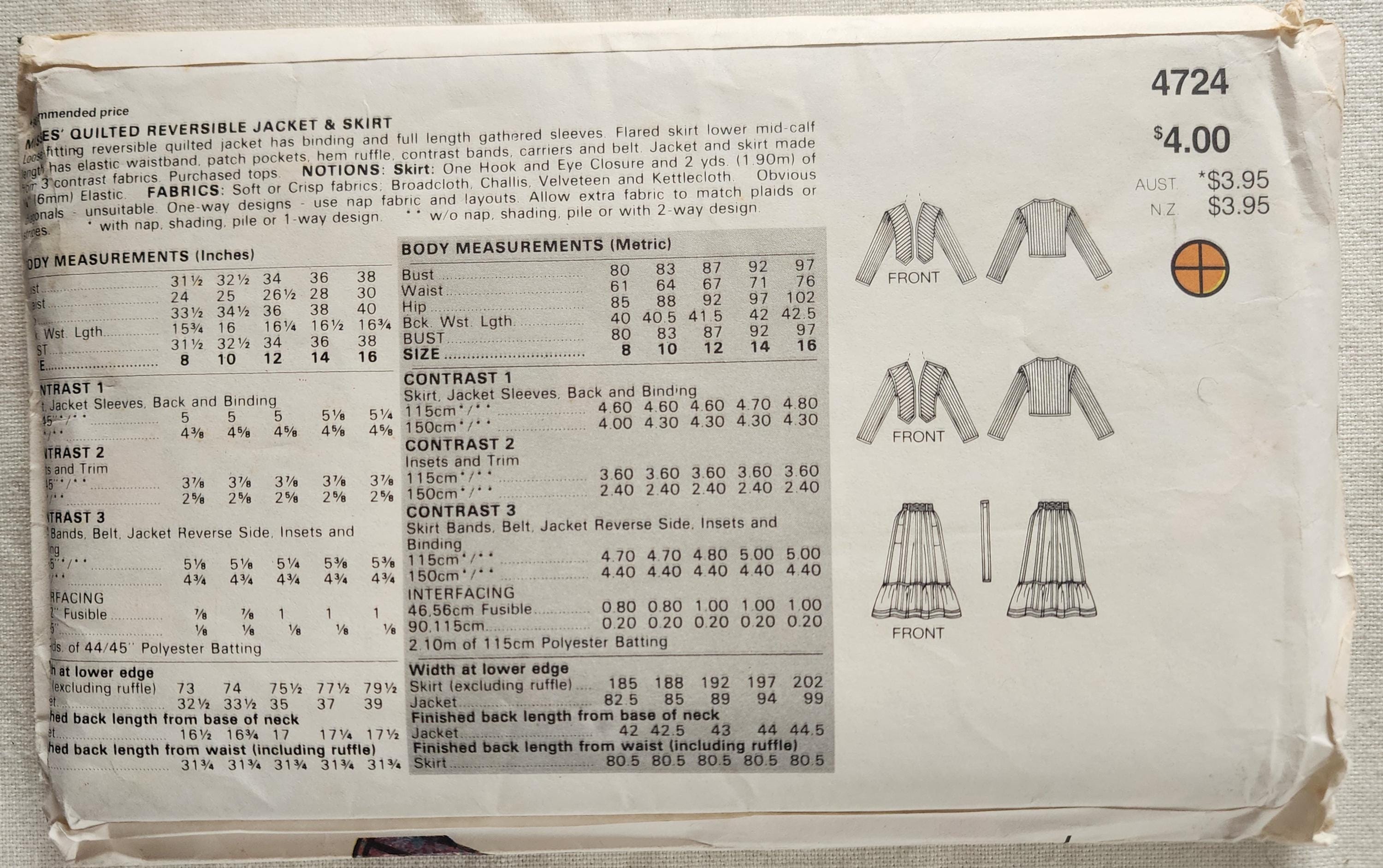 Vintage 1980s Butterick 4724 Sewing Pattern Size 15 Bust 36 - Etsy