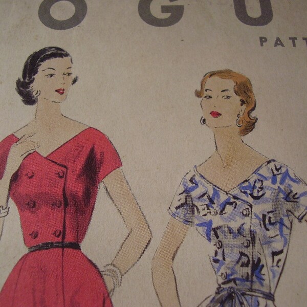 RESERVED  Vintage 1950s Vogue 7966 Dress Sewing Pattern, Size 16, Bust 34