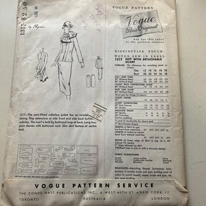 MEGA RARE Vintage 1950's Vogue 1317 Paris Original Paquin Sewing ...