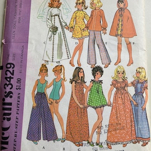 Vintage 1970&#39;s McCall&#39;s 3429 Sewing Pattern Doll Clothes for 11.5&quot; Tall Dolls FF