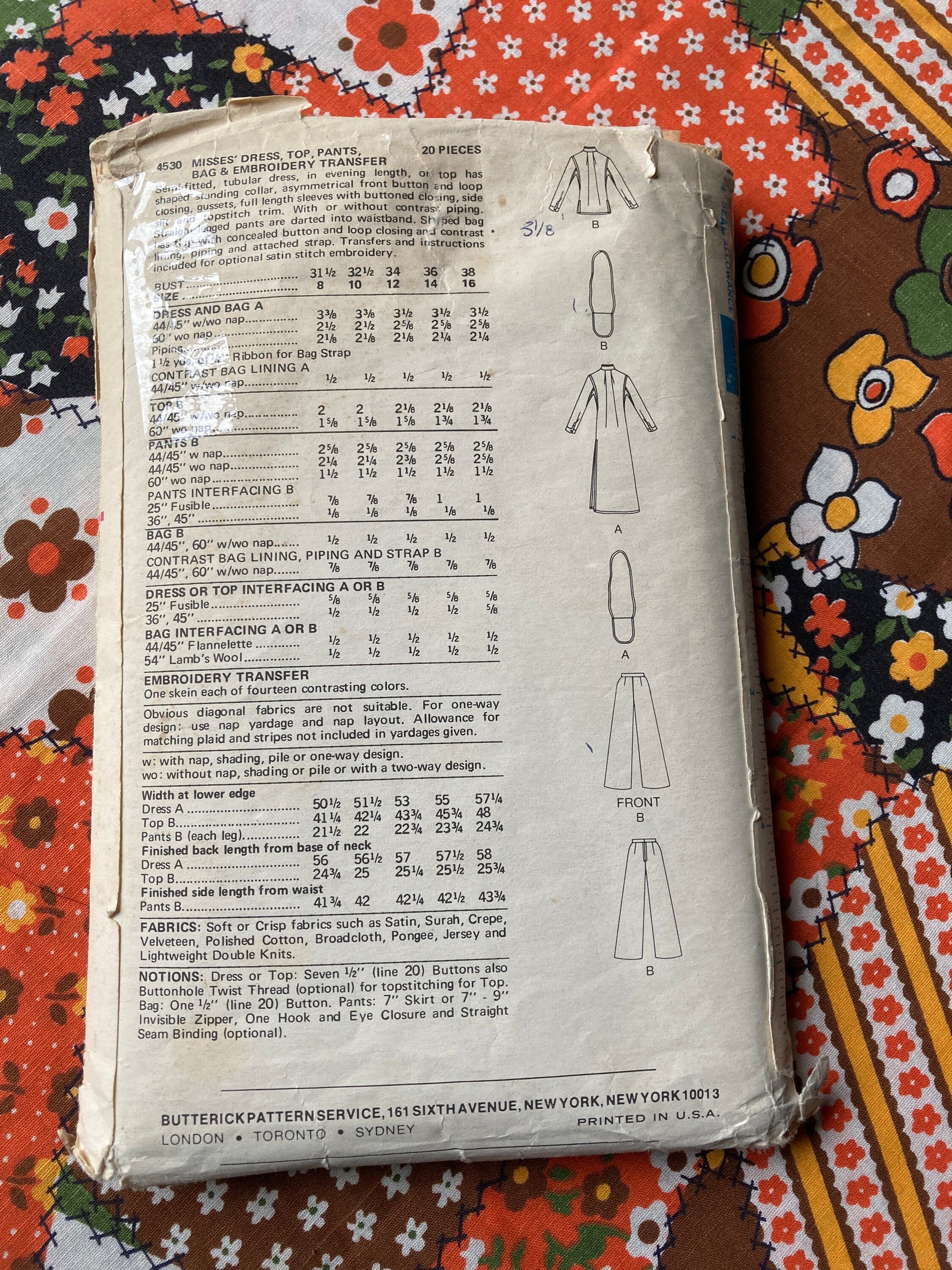 Vintage 1970s Butterick 4530 KENZO Sewing Pattern Size 12 Vintage 1970s Butterick 4530 KENZO Sewing Pattern Size 12
