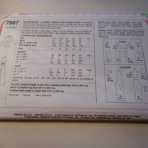 Vintage 1970's Simplicity 7887 Jumpsuit and Jacket Sewing Pattern Size ...