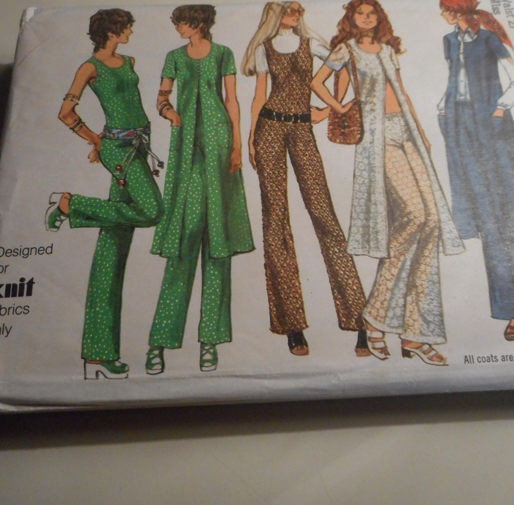 Vintage 1970's Simplicity 9263 Midi-vest-coat, Jumpsuit and Hip-hugger ...