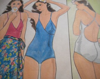 Vintage 1970's Butterick 4287 Swimsuit and Skirt Sewing Pattern Size 12 Bust 34