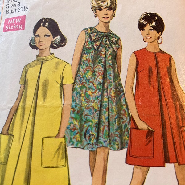 Vintage 1960s simplicity 7435 sewing pattern size 8 Bust 31.5