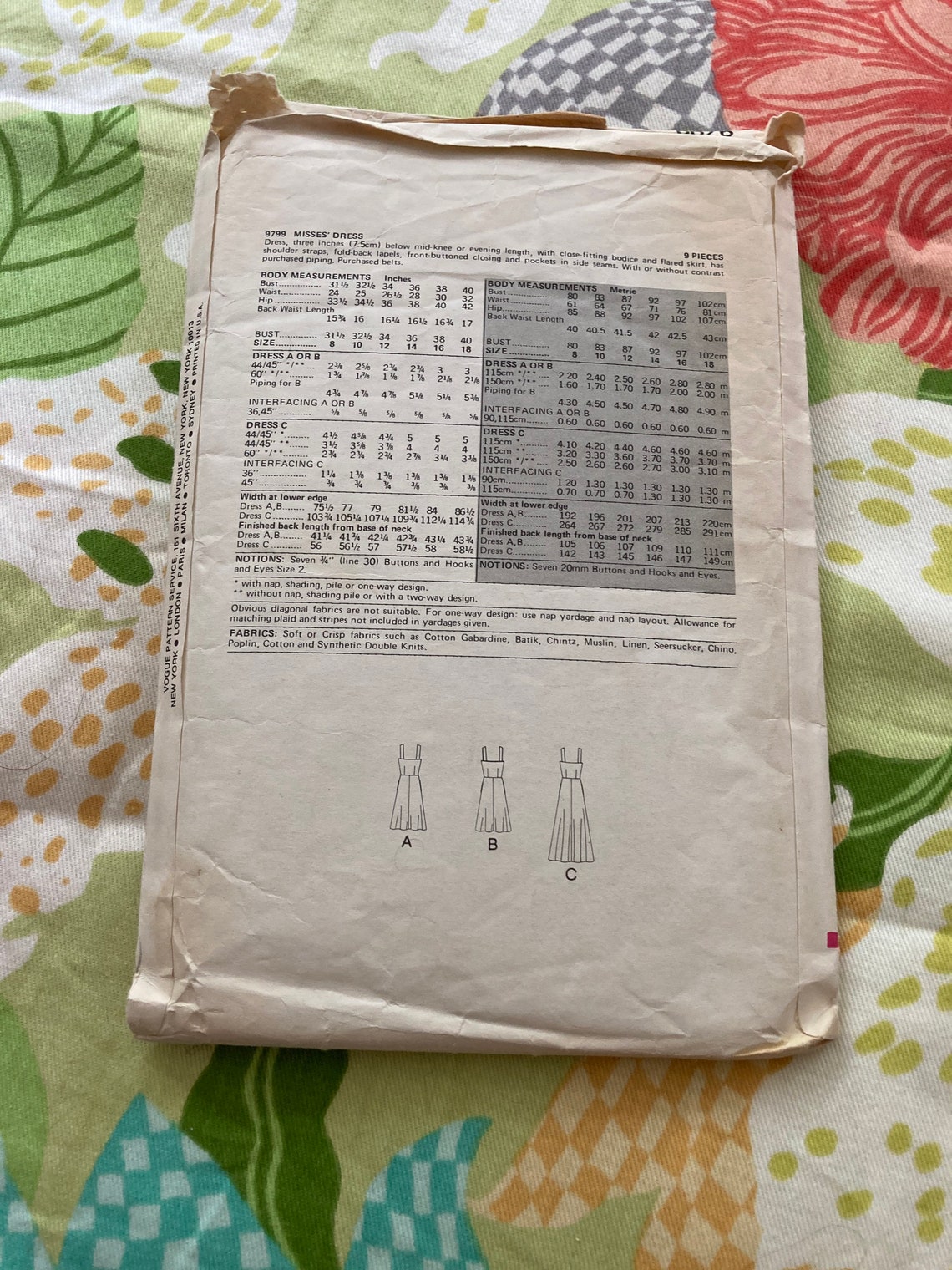 RARE Vintage 1970s Vogue 9799 Sewing Pattern Size 10 Bust - Etsy