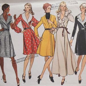May include: Illustration of five vintage women's dress patterns. The dresses include a black and white plaid dress, a red floral dress, a yellow dress, a cream-colored dress with ruffles, and a black dress. The pattern number is 2764.