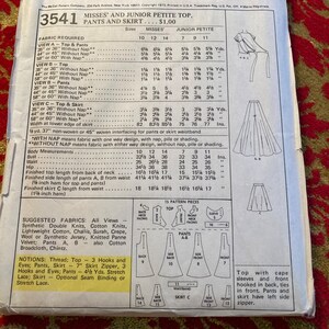 Vintage 1970's Mccall's 3541 Top, Pants and Skirt Sewing Pattern Size ...